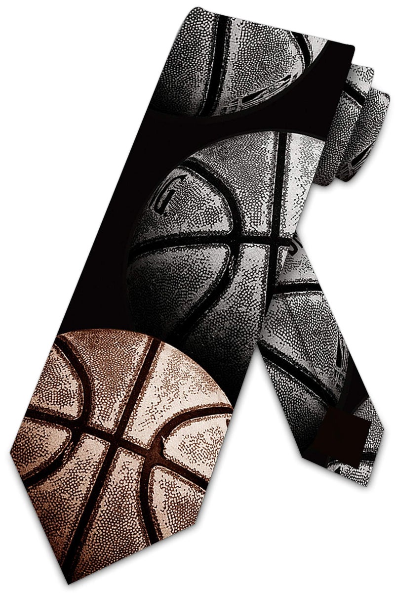 Three Rooker Basketball Stacked Ties Mens Sports Necktie - Image 1